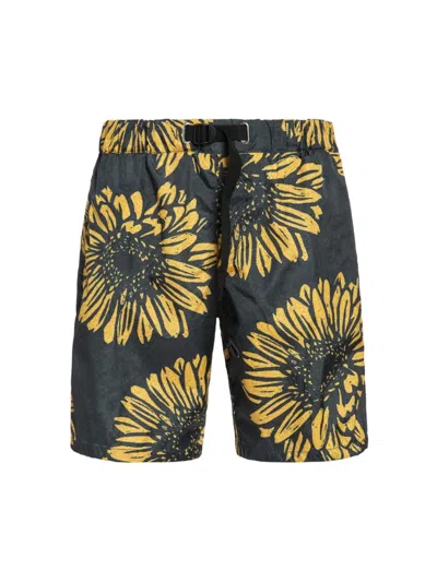 Shop White Sand Men's Floral Swim Shorts In Black Yellow