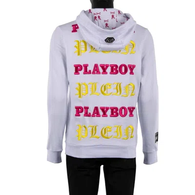 Pre-owned Philipp Plein X Playboy Skategirl Print Hoodie Pullover Mit Logo Stickerei Weiss