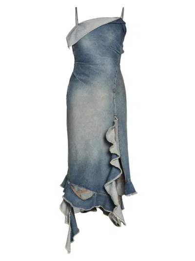 Shop Acne Studios Women's Delouise Denim Asymmetric Midi-dress In Mid Blue