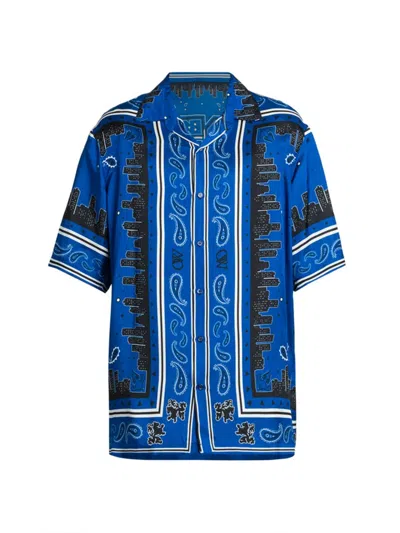 Shop Off-white Men's Bandana Bowling Shirt In Blue