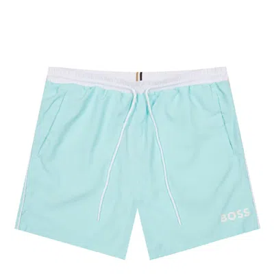 Shop Hugo Boss Men Standard Medium Length Solid Swim Shorts Trunks In Green