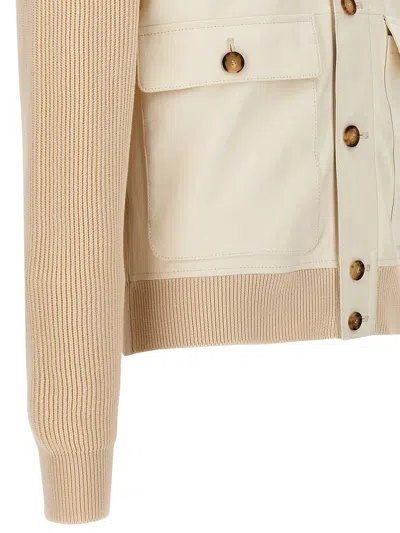 Shop Brunello Cucinelli Leather Jacket With Knit Inserts In White