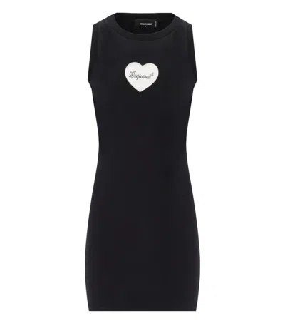 Shop Dsquared2 Heart Cotton Dress In Black