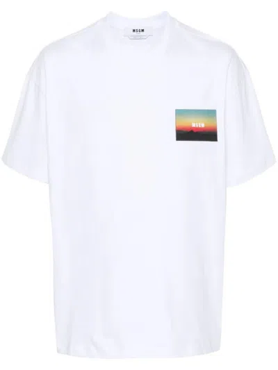 Shop Msgm Sunset Print T-shirt Clothing In White