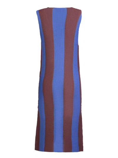 Sunnei Blue/brown Pleated Midi Dress In Blue