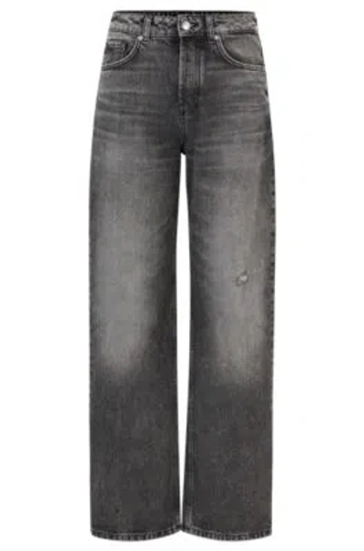 Shop Hugo Relaxed-fit Jeans In Gray Distressed Denim In Dark Grey