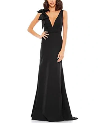 Shop Mac Duggal Sleeveless V Neck Bow Detail Mermaid Gown In Black