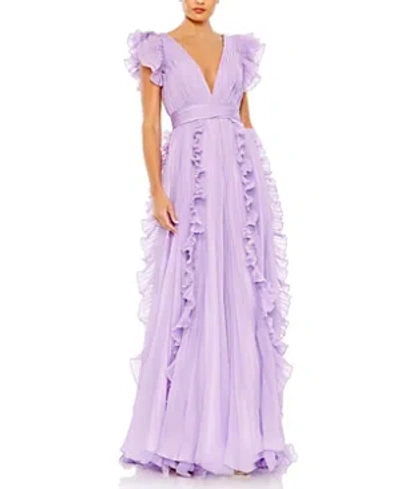 Shop Mac Duggal Pleated Ruffle Cap Sleeve Flowy A Line Gown In Lilac