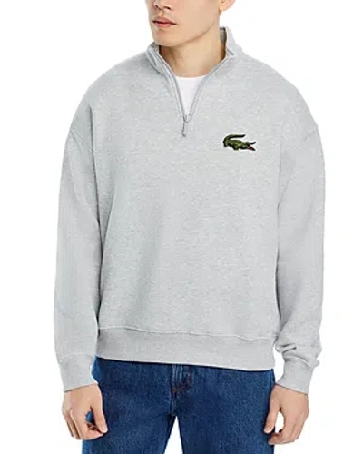 Shop Lacoste Cotton Quarter Zip Logo Sweatshirt In Cca Silver