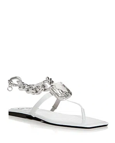 Shop Jeffrey Campbell Women's Ring-on-it Embellished Thong Sandals In White Patent Silver