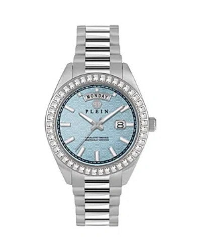 Philipp Plein Date Superlative Crystal Watch In Blue/silver