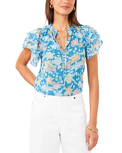 Shop 1.state Printed Flutter Sleeve Top In Naples Blue
