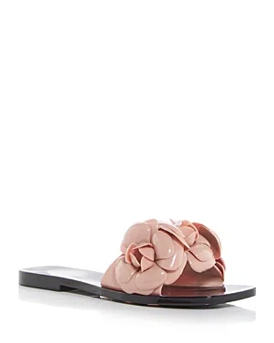 Shop Jeffrey Campbell Women's Floralee Flower Embellished Slide Sandals In Blush Shiny Black Shiny