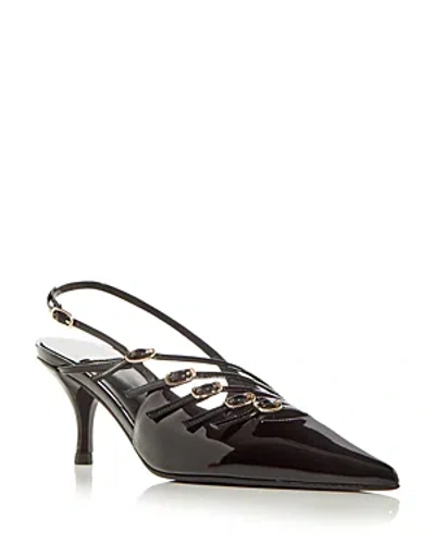 Jeffrey Campbell Lash Pointed Toe Kitten Heel Sandal In Black Patent