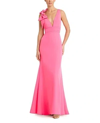 Shop Mac Duggal Sleeveless V Neck Bow Detail Mermaid Gown In Candy Pink
