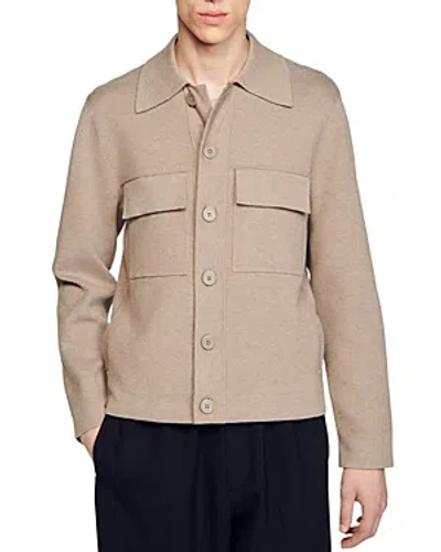 Shop Sandro Milano Knit Button Front Jacket In Brown