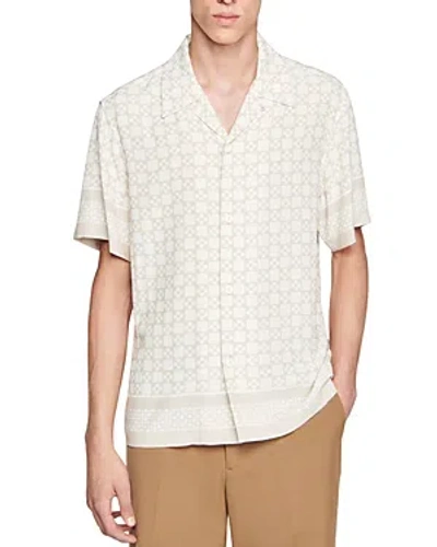 Shop Sandro Cross Short Sleeve Shirt In Ecru  Navy