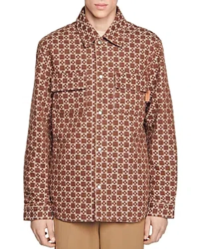 Shop Sandro Cross Snap Shirt Jacket In Black Brown