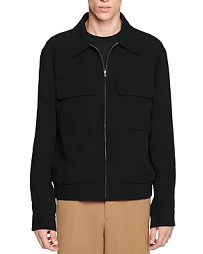 Shop Sandro Blouson Pleated Relaxed Zip Jacket In Black