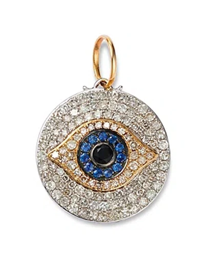 Shop Nina Gilin 14k Yellow Gold Sapphire And Diamond Eye Of Protection Pendant In Blue/gold