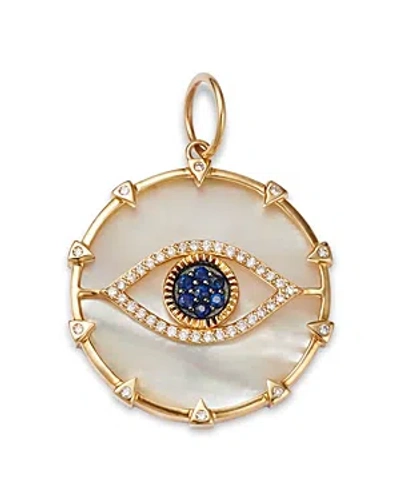 Shop Nina Gilin 14k Yellow Gold Mother Of Pearl Eye Of Protection Diamond & Sapphire Pendant In Blue/white