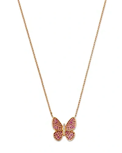 Shop Nina Gilin 14k Yellow Gold Pink Sapphire & Diamond Butterfly Pendant Necklace, 16-17 In Pink/gold