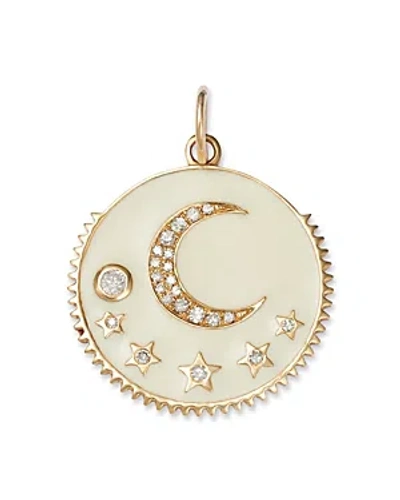 Shop Nina Gilin 14k Yellow Gold Moon & Stars Diamond Pendant In White/gold