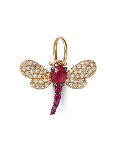 Shop Nina Gilin 14k Yellow Gold Ruby And Diamond Dragonfly Charm In Pink/gold