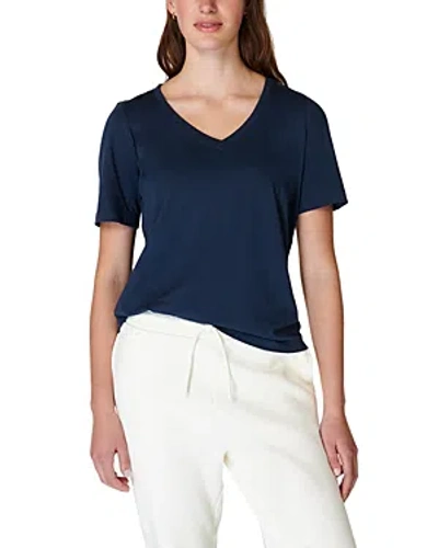 Shop Sweaty Betty Essential V Neck Top In Navy Blue
