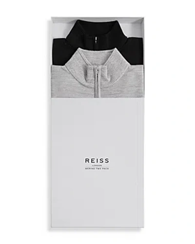 Shop Reiss Blackhall Slim Fit Quarter Zip Polo Shirts - 2 Pack In Black/solft Gray