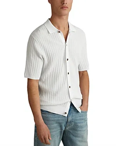 Shop Reiss Murray Short Sleeve Textured Shirt In Optic White