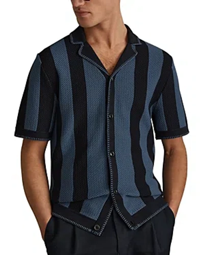 Shop Reiss Naxos Short Sleeve Textured Shirt In Navy/blue
