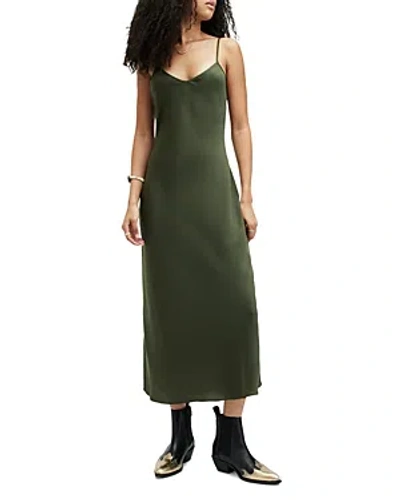 Allsaints Bryony V-neck Midi Slip Dress In Forest Green