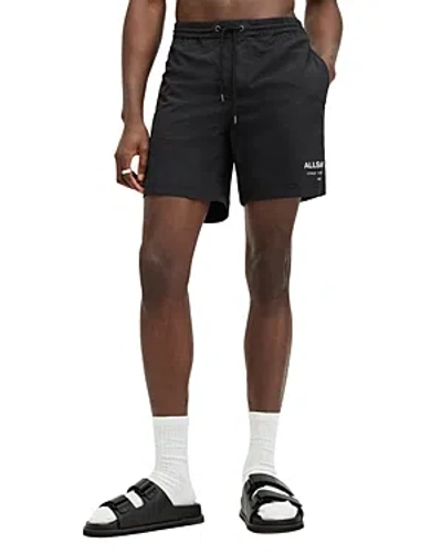 Allsaints Mens Jet Black Underground Logo-print Recycled-polyamide Swim Shorts Xl In Jet Black