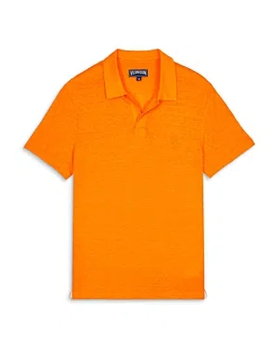 Shop Vilebrequin Regular Fit Short Sleeve Linen Polo Shirt In Carrot