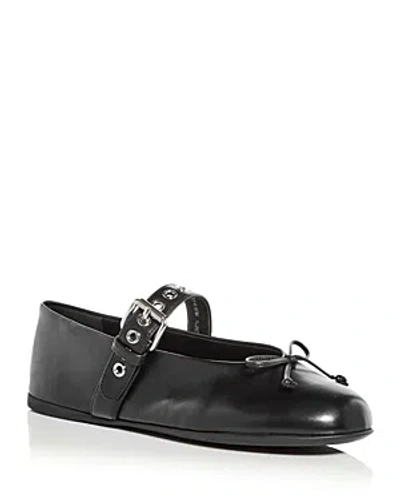 Shop Miu Miu Women's Buckle Ballet Flats In Nero