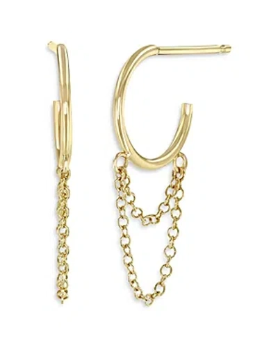 Shop Zoë Chicco 14k Yellow Gold Double Chain Thin Huggie Hoop Earrings