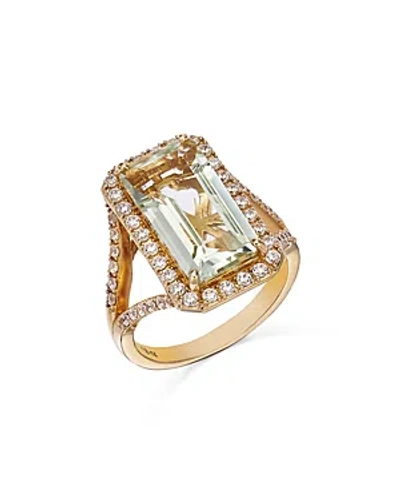 Shop Bloomingdale's Prasiolite & Diamond Halo Ring In 14k Yellow Gold In Green/gold