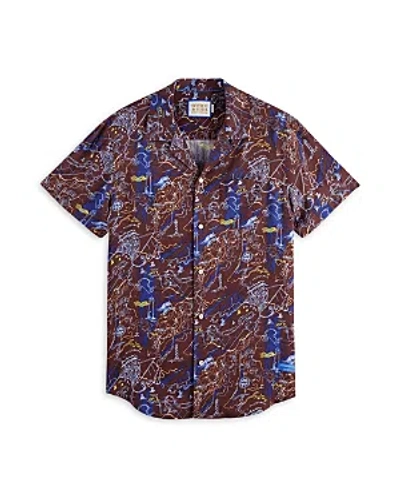 Shop Scotch & Soda Printed Short Sleeve Button Front Camp Shirt In Map