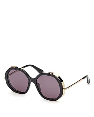 Max Mara Liz Double Rimmed Mixed-media Round Sunglasses In Black/smoke