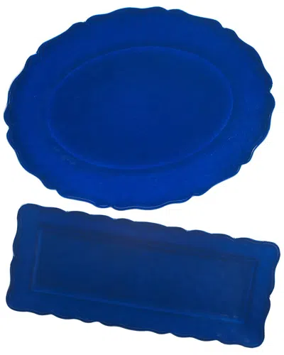 Certified International Blue Indigo Crackle Melamine 2pc Platter Set In Blue