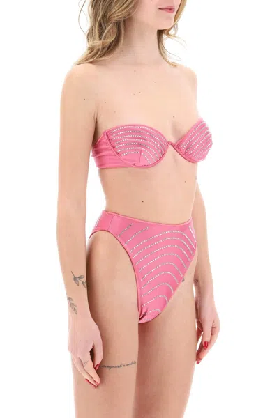 Shop Oseree Oséree Bikini Set With Rhinestones In Fuchsia