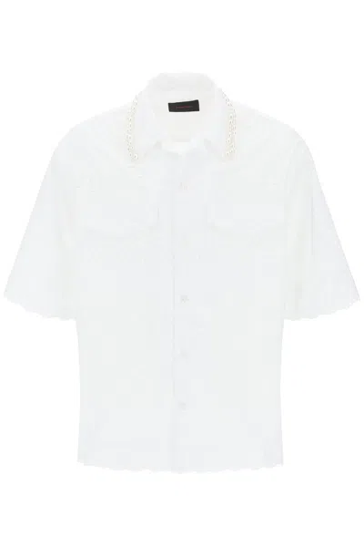 Shop Simone Rocha "scalloped Lace Shirt With Pearl In White