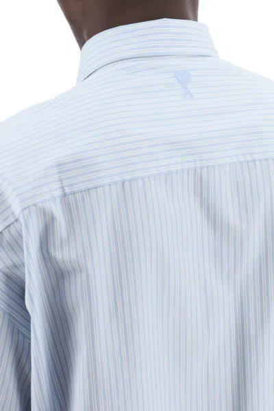 Shop Ami Alexandre Mattiussi Ami Alexandre Matiussi Short Sleeved Striped Shirt In White,light Blue