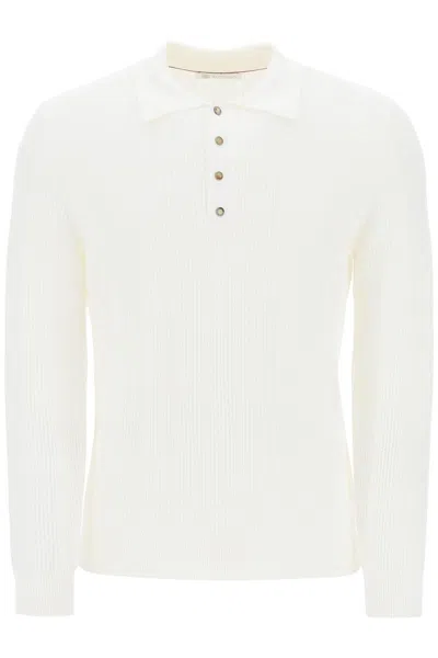 Shop Brunello Cucinelli Long Sleeved Knitted Polo Shirt In White