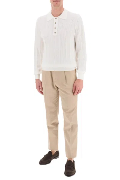 Shop Brunello Cucinelli Long Sleeved Knitted Polo Shirt In White