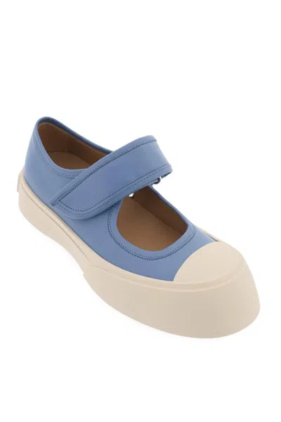 Shop Marni Pablo Mary Jane Nappa Leather Sneakers In Blue,beige