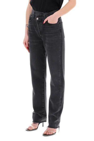 Shop Agolde Offset Waistband Jeans In Black