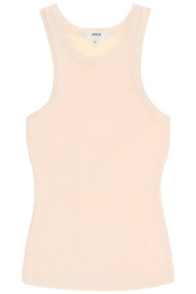 Shop Agolde "ribbed Sleeveless Top B In Neutro,pink