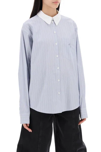 Shop Acne Studios Striped Shirt With Double Closure In 蓝白色